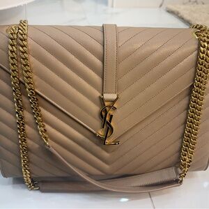 Yves Saint Laurent Taupe Quilted Shoulder Bag with Gold Chain